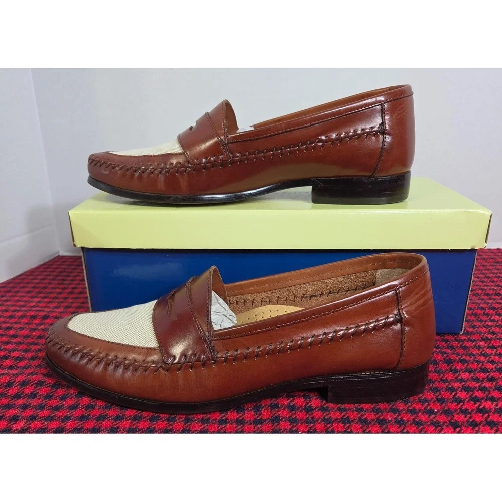 Giorgio Brutini Le Glove Penny Loafers Two Tone Brown Leather Canvas Mens 10M